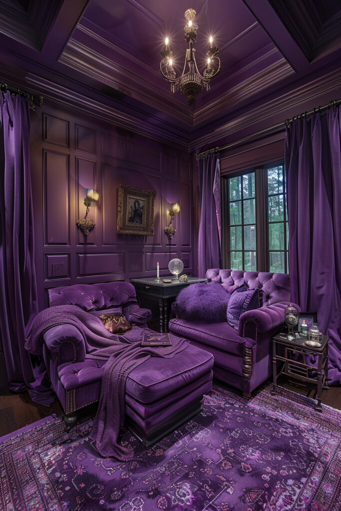 29 Enchanting Purple Witchy Bedroom Ideas to Mystify Your Space 7 Deep Violet Mystic Den