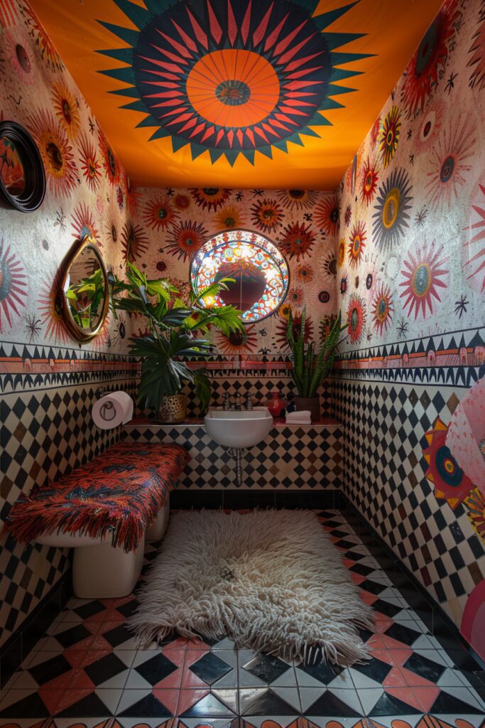 29 Boho Bathroom Ideas for a Chic and Relaxing Space 16 Retro Revival: 70s Flair in Boho Bathrooms