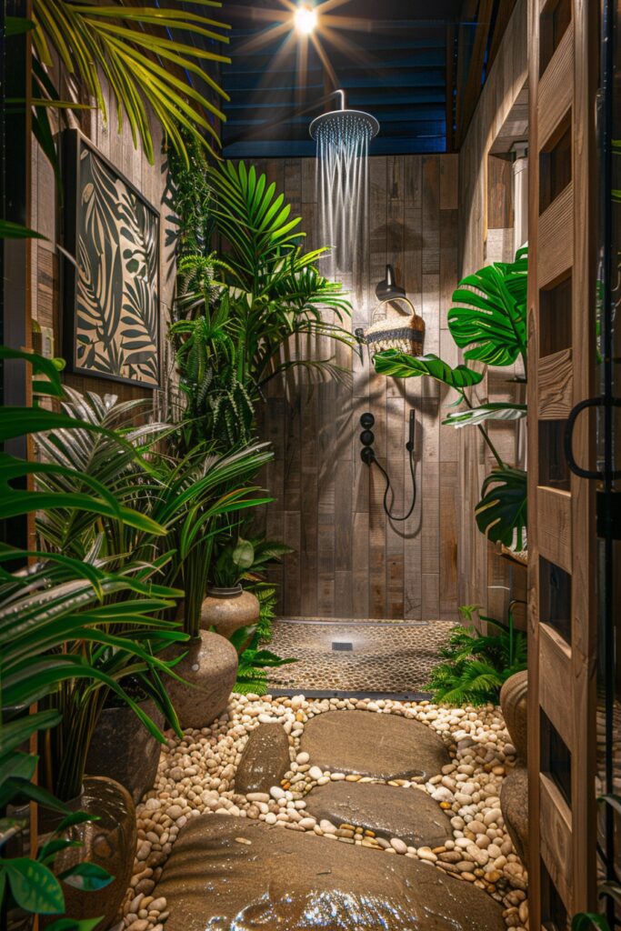 29 Boho Bathroom Ideas for a Chic and Relaxing Space 3 Tropical Escape: Boho Bathroom Oasis