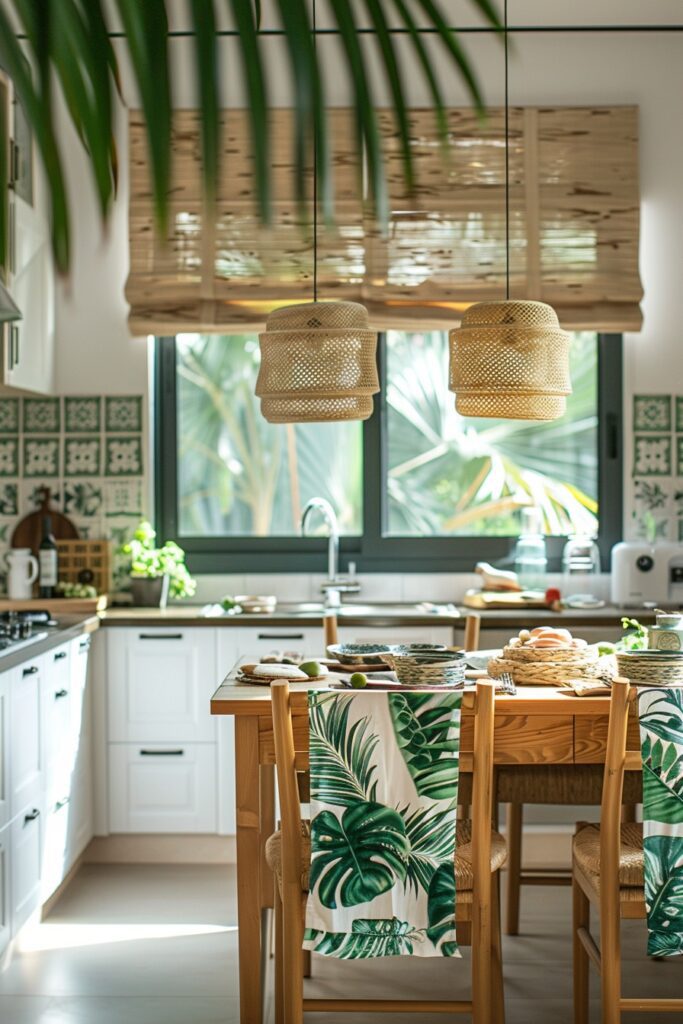 29 Boho Kitchen Curtains for a Fresh Look 26 Botanical Leaf Curtains