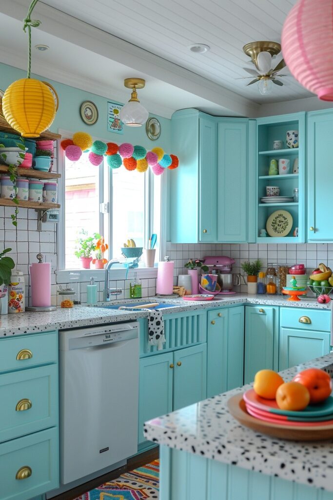 29 Boho Kitchen Curtains for a Fresh Look 2 Cheerful Pom-Trimmed Curtains