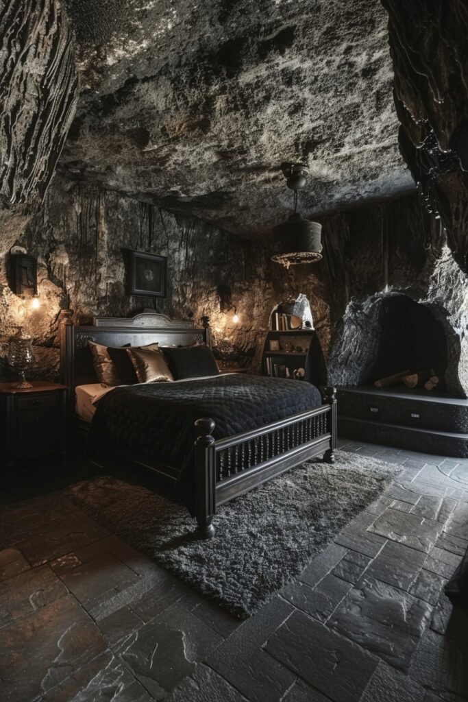 29 Dark Fantasy Bedroom Ideas for a Mystical Makeover 6 Concealed Cavern Sanctuary