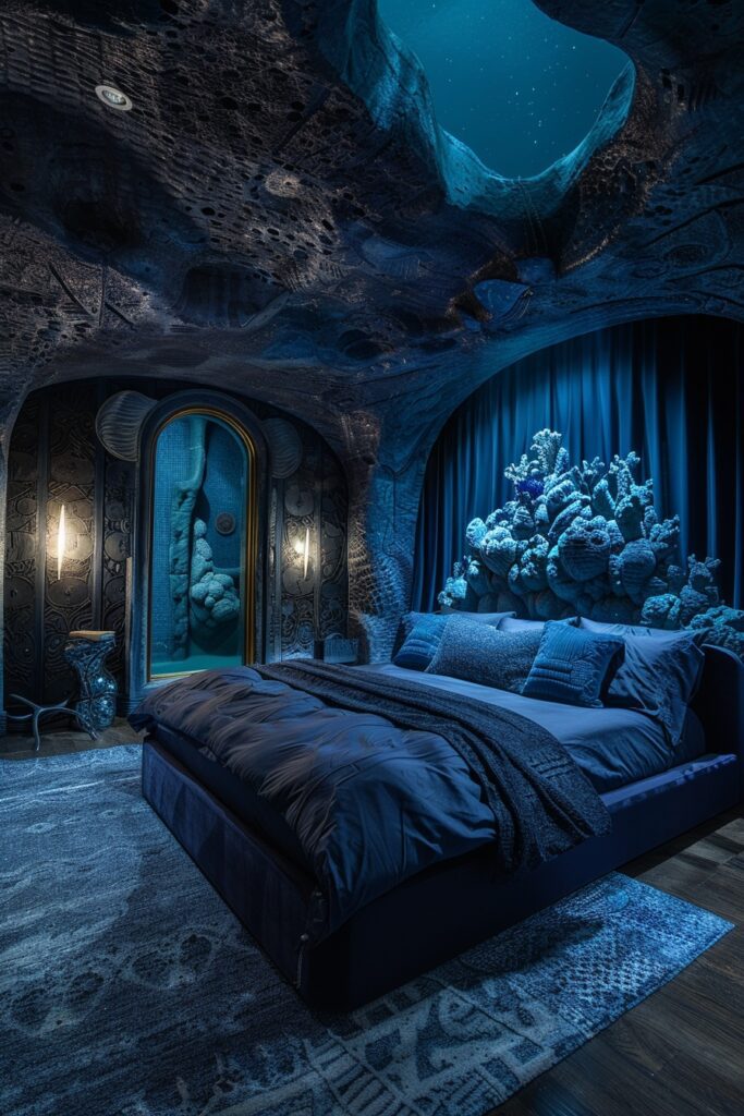 29 Dark Fantasy Bedroom Ideas for a Mystical Makeover 14 Deep Sea Enigma Retreat