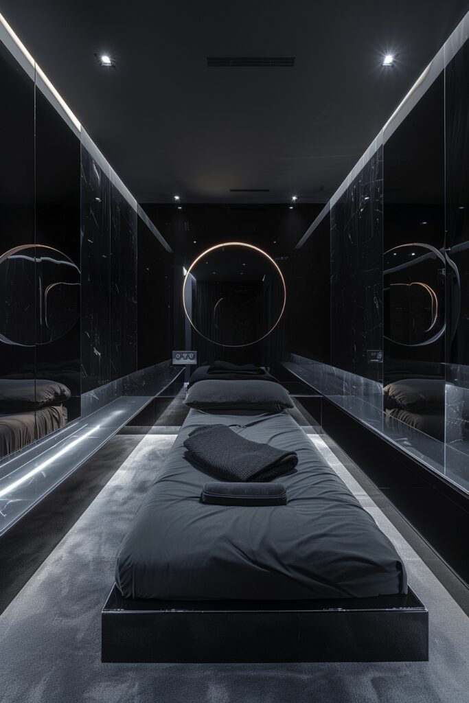 29 Dark Fantasy Bedroom Ideas for a Mystical Makeover 27 Enigmatic Reflection Chamber