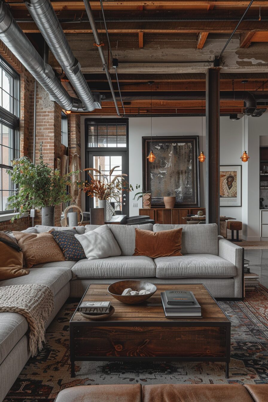 Snapshot of Exposed Metal Beams And Luxe Living Room