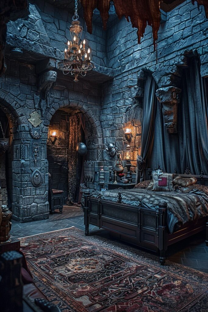 29 Dark Fantasy Bedroom Ideas for a Mystical Makeover 29 Knight’s Shadowy Sanctuary