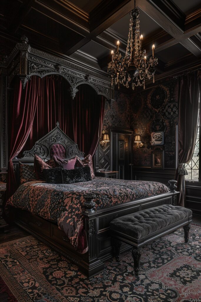 29 Goth Bedroom Ideas for a Bold and Unique Look 22 Labyrinth of Luxury
