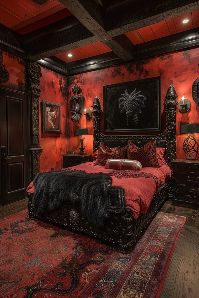 29 Dark Fantasy Bedroom Ideas for a Mystical Makeover 19 Lair of the Fire Drake