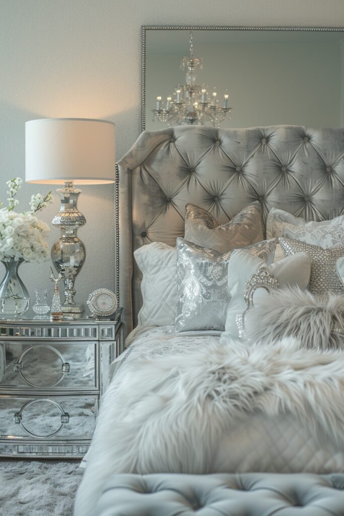 29 Glam Bedroom Decor Ideas for a Touch of Elegance 4 Mirrored Furniture for Glamorous Appeal