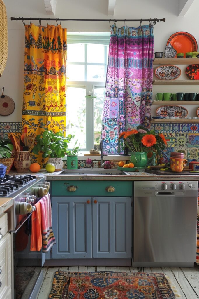29 Boho Kitchen Curtains for a Fresh Look 24 Mixed Motif Panels