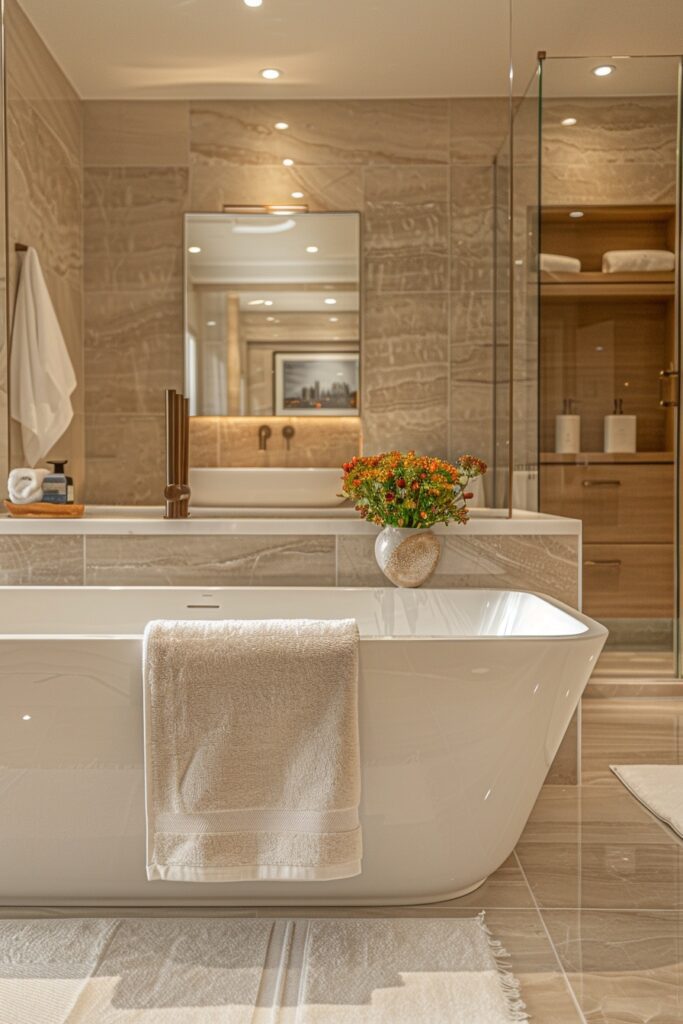 29 Neutral Bathroom Decor Ideas to Create a Calming Retreat 23 Modern Neutrals with Sleek Fixtures
