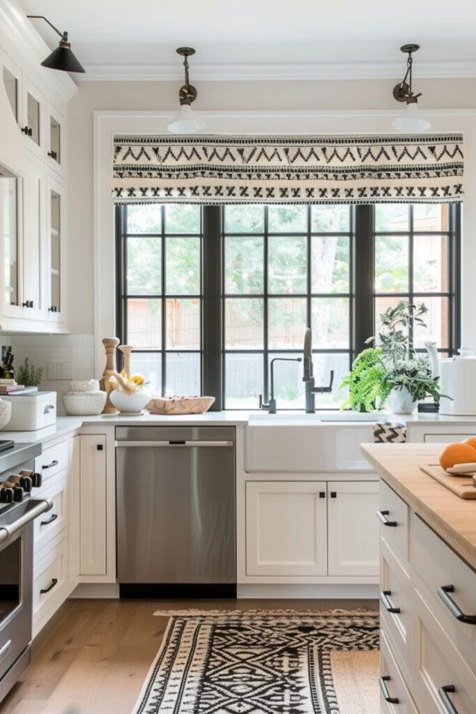 29 Boho Kitchen Curtains for a Fresh Look 4 Modernist Geometric Curtains