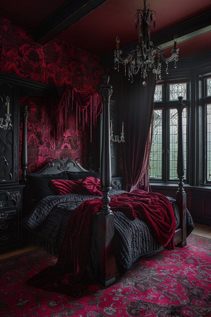 29 Dark Fantasy Bedroom Ideas for a Mystical Makeover 9 Regal Vampire Sanctuary