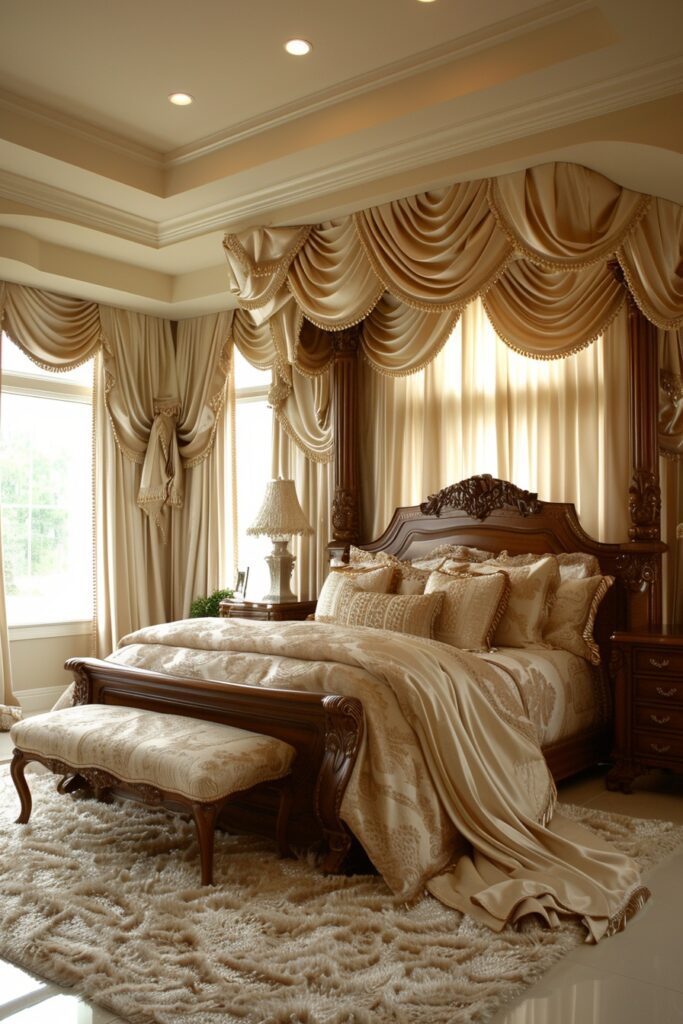 29 Glam Bedroom Decor Ideas for a Touch of Elegance 9 Silk Drapery for Glamorous Bedrooms
