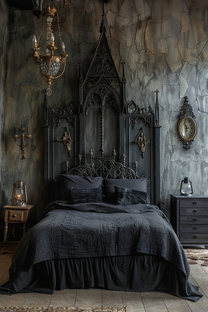 29 Dark Fantasy Bedroom Ideas for a Mystical Makeover 25 Solemn Reaper’s Quarters