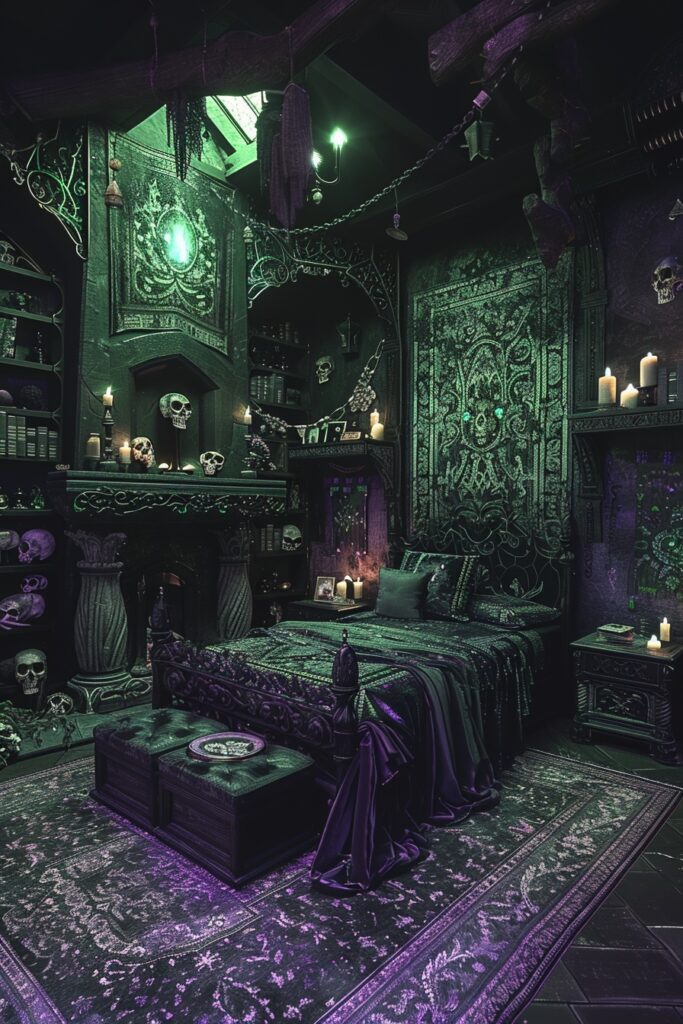 29 Dark Fantasy Bedroom Ideas for a Mystical Makeover 5 Sorcerer's Secret Quarters