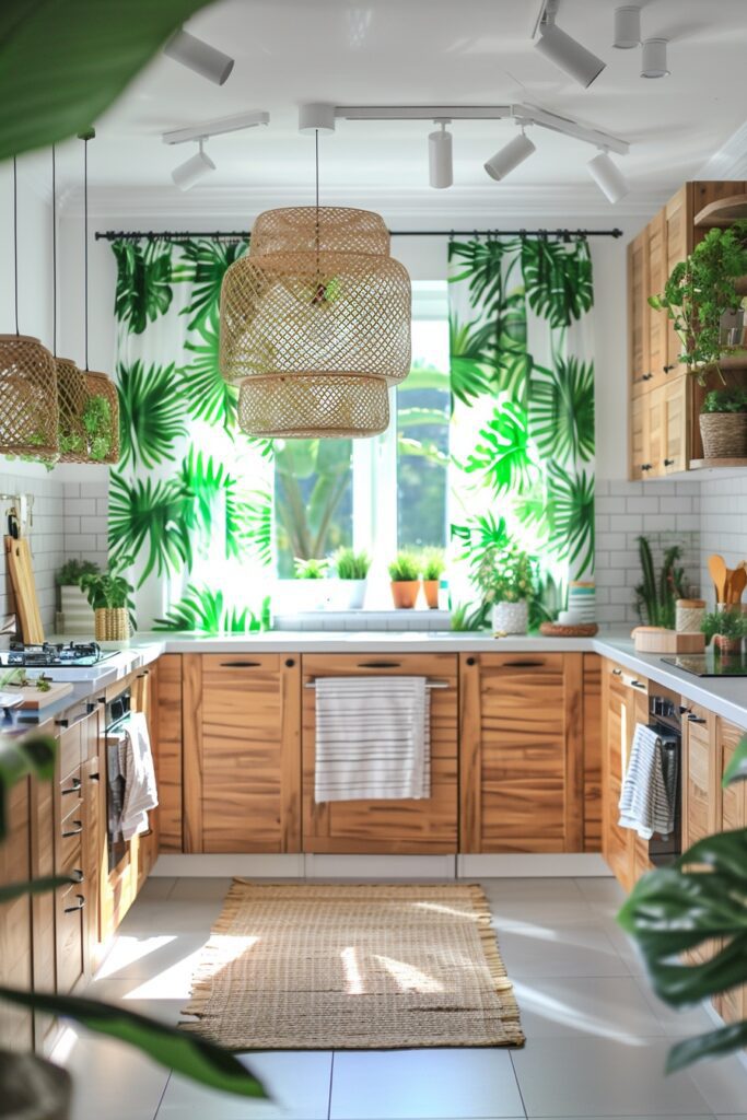 29 Boho Kitchen Curtains for a Fresh Look 1 Verdant Jungle Drapes
