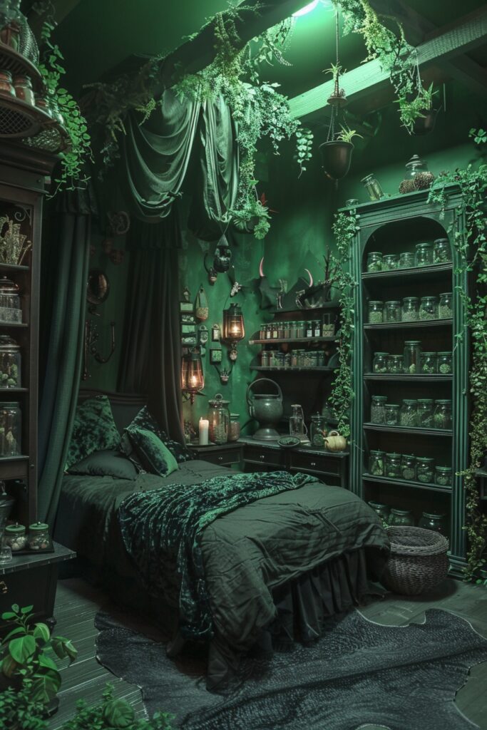 29 Dark Fantasy Bedroom Ideas for a Mystical Makeover 7 Witch's Mystical Realm