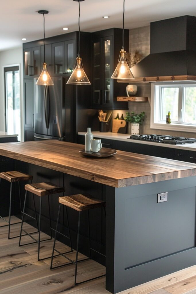 29 Modern Luxury Kitchen Ideas for a High-End Design 8 Bold Black and Wood Accent Kitchens