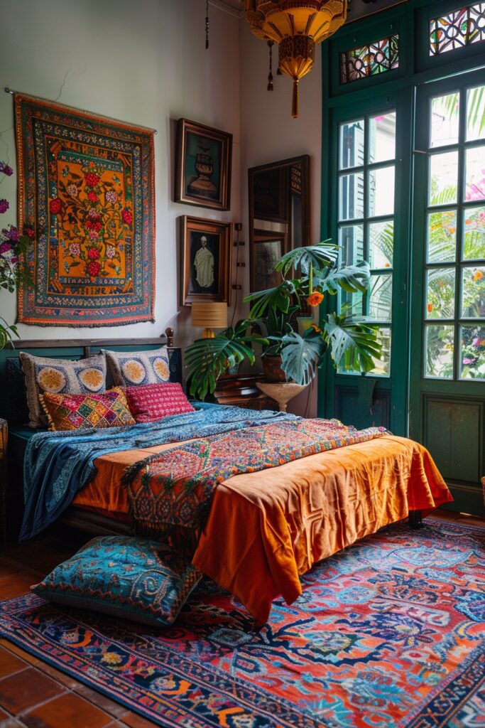 29 Gypsy Boho Bedroom Ideas for a Whimsical Retreat 8 Energetic Gypsy Boho Color Fusion
