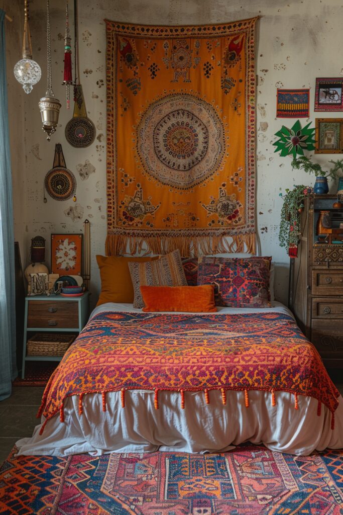29 Gypsy Boho Bedroom Ideas for a Whimsical Retreat 29 Geometric Influence Gypsy Boho Bedroom