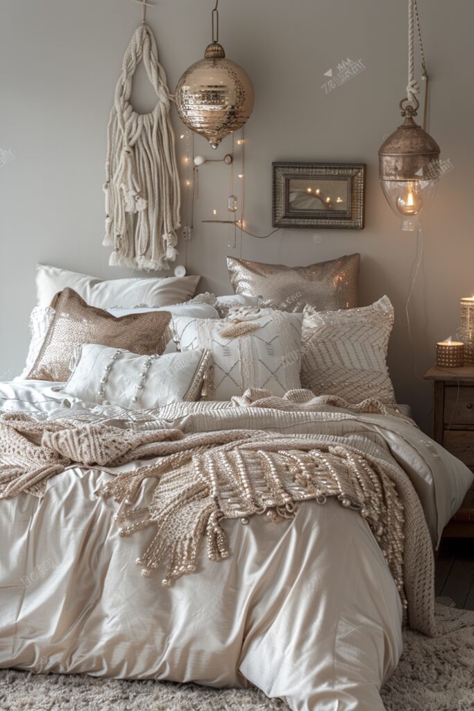 29 Gypsy Boho Bedroom Ideas for a Whimsical Retreat 12 Metallic Accents Gypsy Boho Bedroom