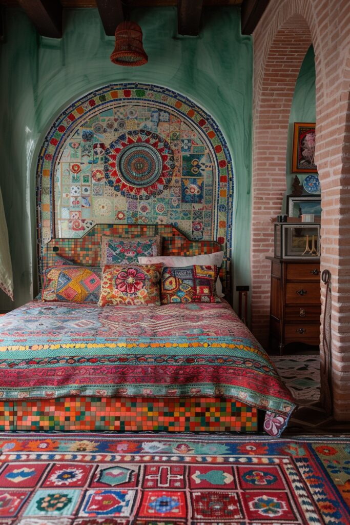 29 Gypsy Boho Bedroom Ideas for a Whimsical Retreat 27 Mosaic Mirror Gypsy Boho Bedroom