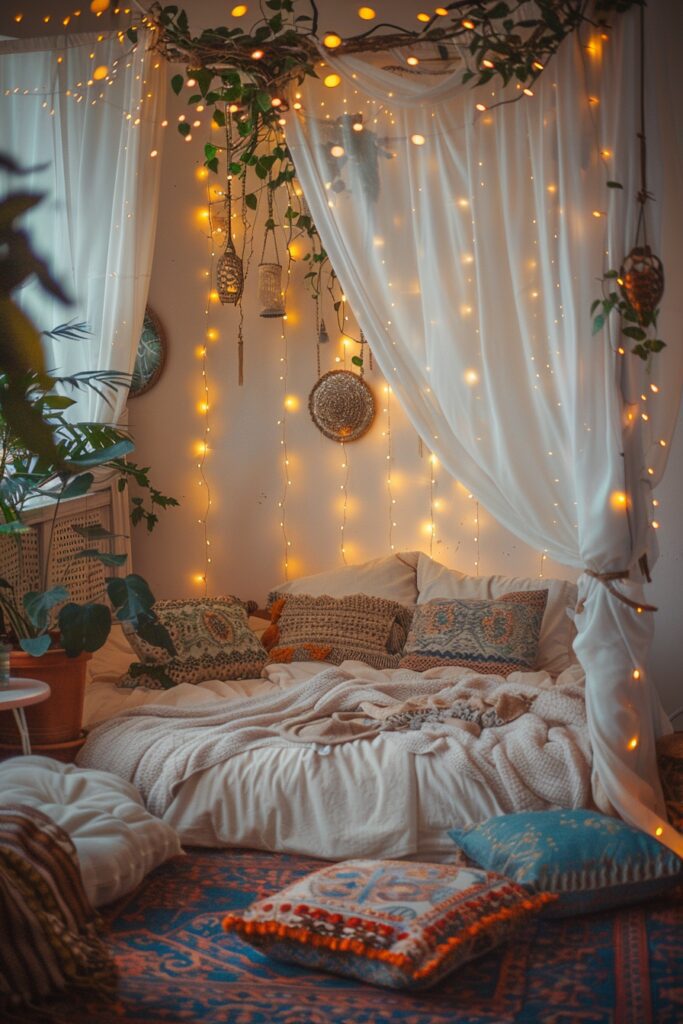 29 Gypsy Boho Bedroom Ideas for a Whimsical Retreat 24 Romantic Gypsy Boho Bedroom Nook