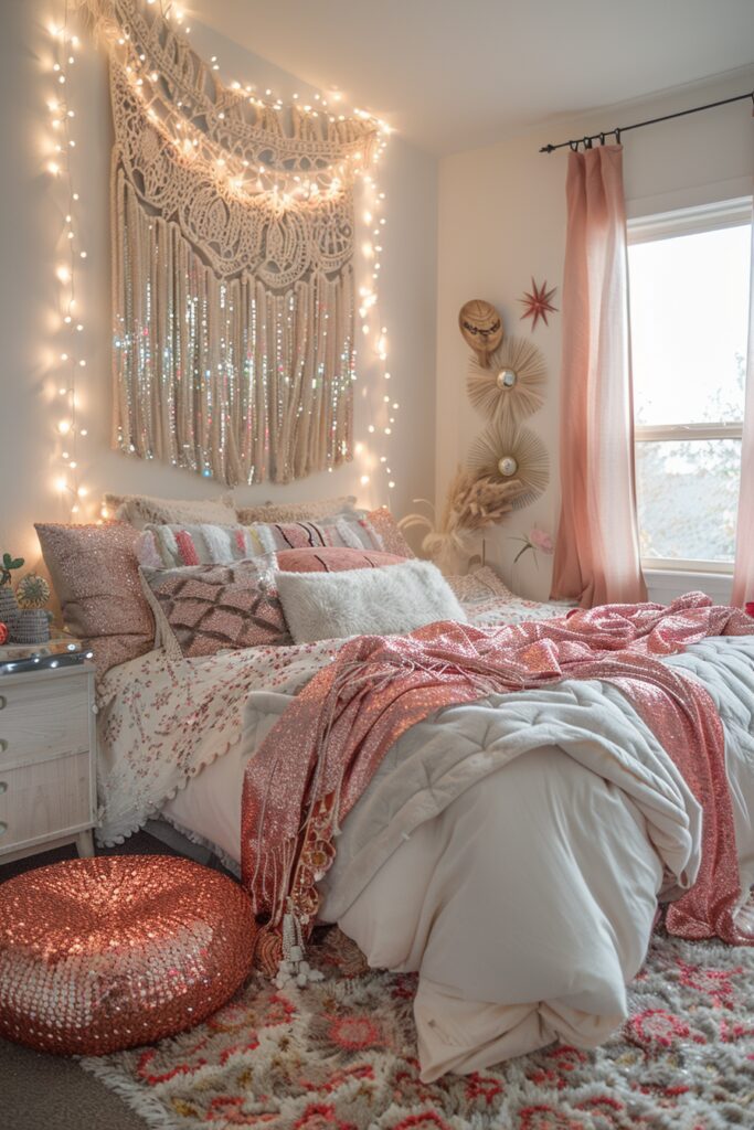 29 Gypsy Boho Bedroom Ideas for a Whimsical Retreat 25 Sequin Sparkle Gypsy Boho Bedroom