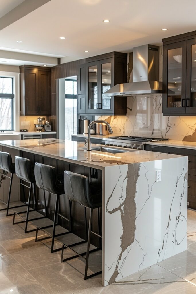 29 Modern Luxury Kitchen Ideas for a High-End Design 7 Sleek Waterfall Countertop Kitchens