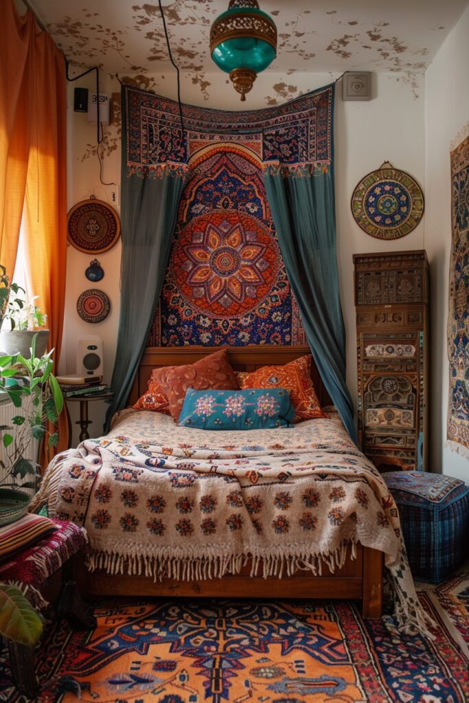 29 Gypsy Boho Bedroom Ideas for a Whimsical Retreat 10 Tapestry-Enhanced Gypsy Boho Chamber