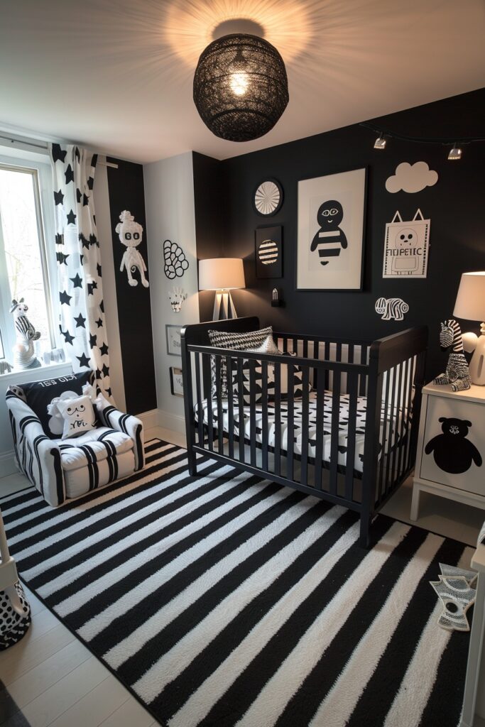 29 Nursery Room Ideas to Inspire Your Baby's First Space 16 Visual Contrast Nursery