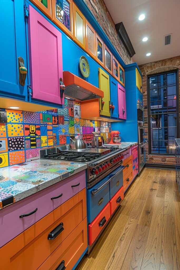 29 Modern Kitchen Ideas to Create a Gourmet Cooking Environment 26 Vivid Pop Art Cooking Area
