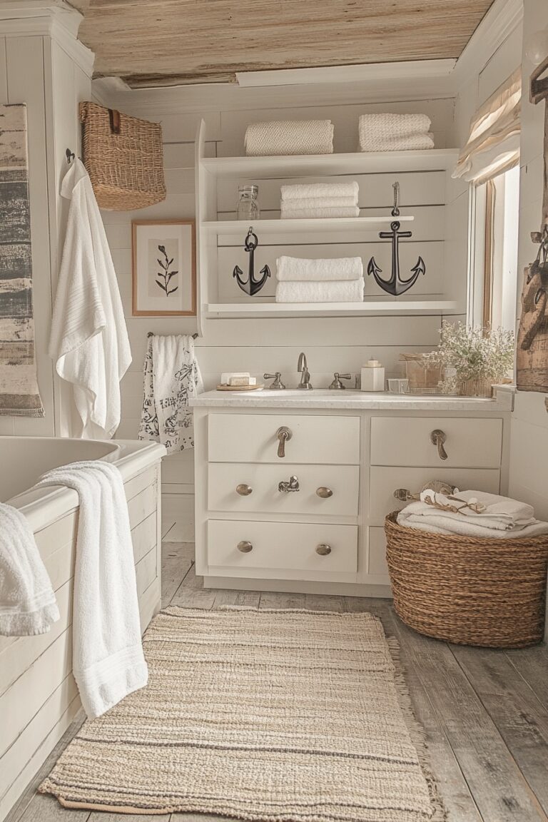 29 Coastal Farmhouse Bathroom Ideas To Infuse Beach Vibes Into Your Decor
