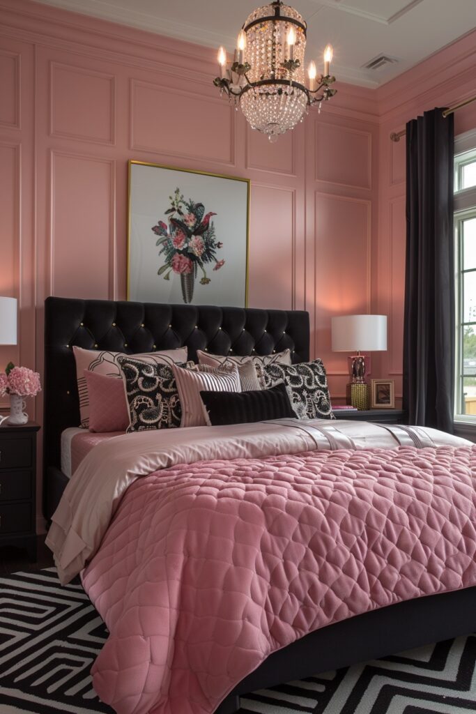 29 Pink and Black Bedroom Ideas for a Modern and Feminine Vibe 8 Art Deco Pink and Black Inspiration