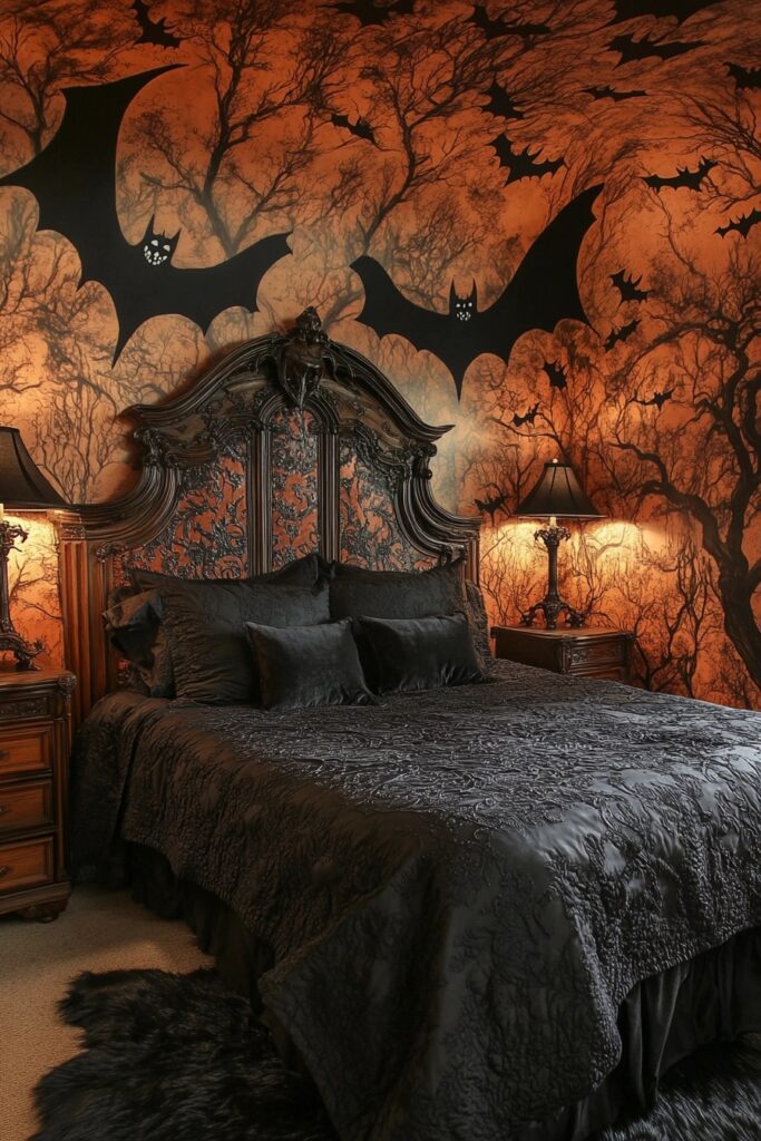 29 Halloween Decor Bedroom Ideas to Add Spooky Vibes to Your Sleeping Space 16 Belfry Bat Retreat
