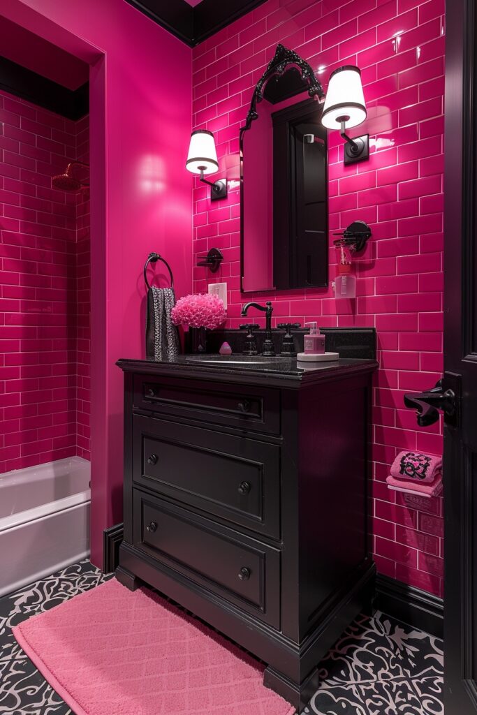 29 Pink Bathroom Decor Ideas for a Fun and Feminine Touch 24 Bold Pink and Black