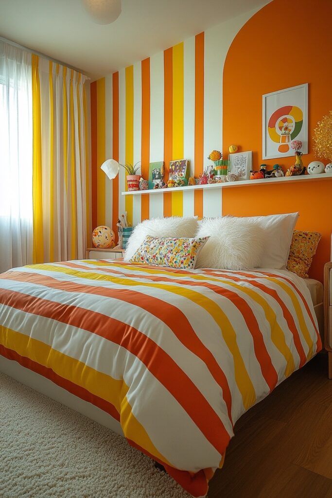 29 Halloween Decor Bedroom Ideas to Add Spooky Vibes to Your Sleeping Space 28 Candy Corn Comfort