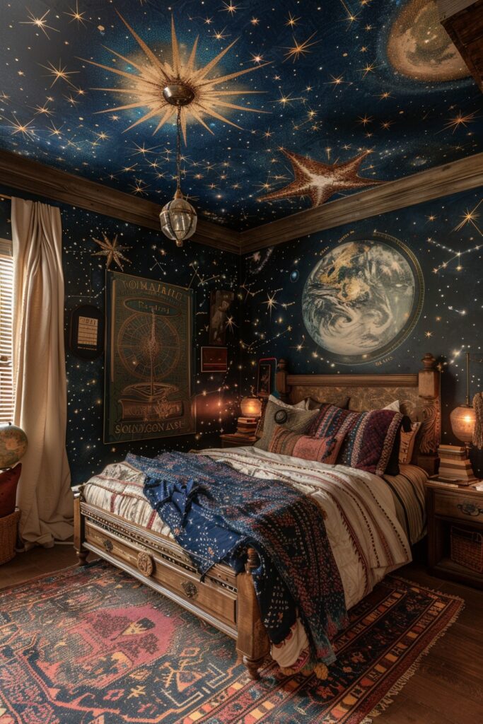 29 Rustic Boho Witchy Bedroom Ideas to Create an Enchanting Retreat 9 Celestial Sorcery Sanctuary