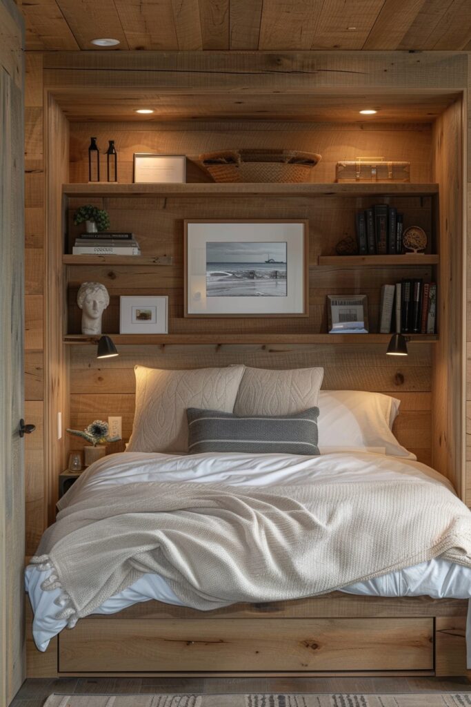 29 Guest Room Ideas for Small Rooms with Clever Space-Saving Solutions 14 Floating Shelves and Clever Storage