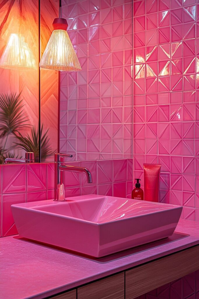 29 Pink Bathroom Decor Ideas for a Fun and Feminine Touch 27 Geometric Pink Accents
