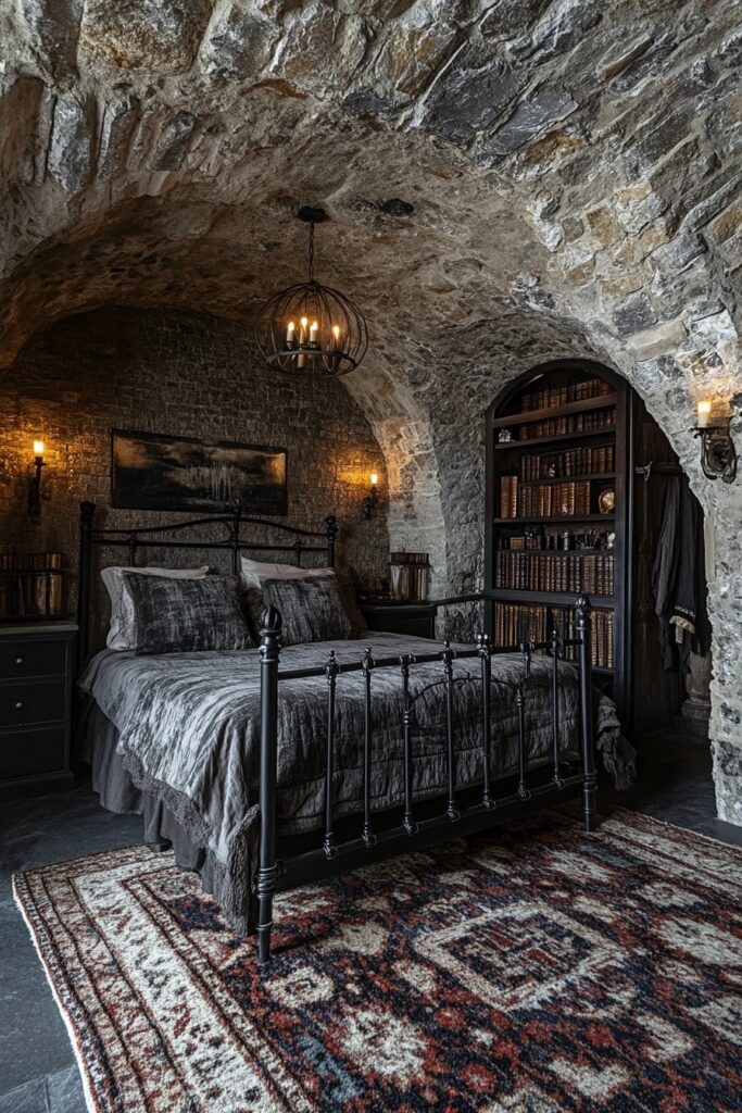 29 Halloween Decor Bedroom Ideas to Add Spooky Vibes to Your Sleeping Space 7 Gothic Crypt Getaway