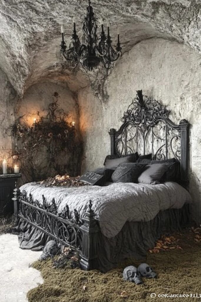 29 Halloween Decor Bedroom Ideas to Add Spooky Vibes to Your Sleeping Space 19 Graveyard Nook Bedroom