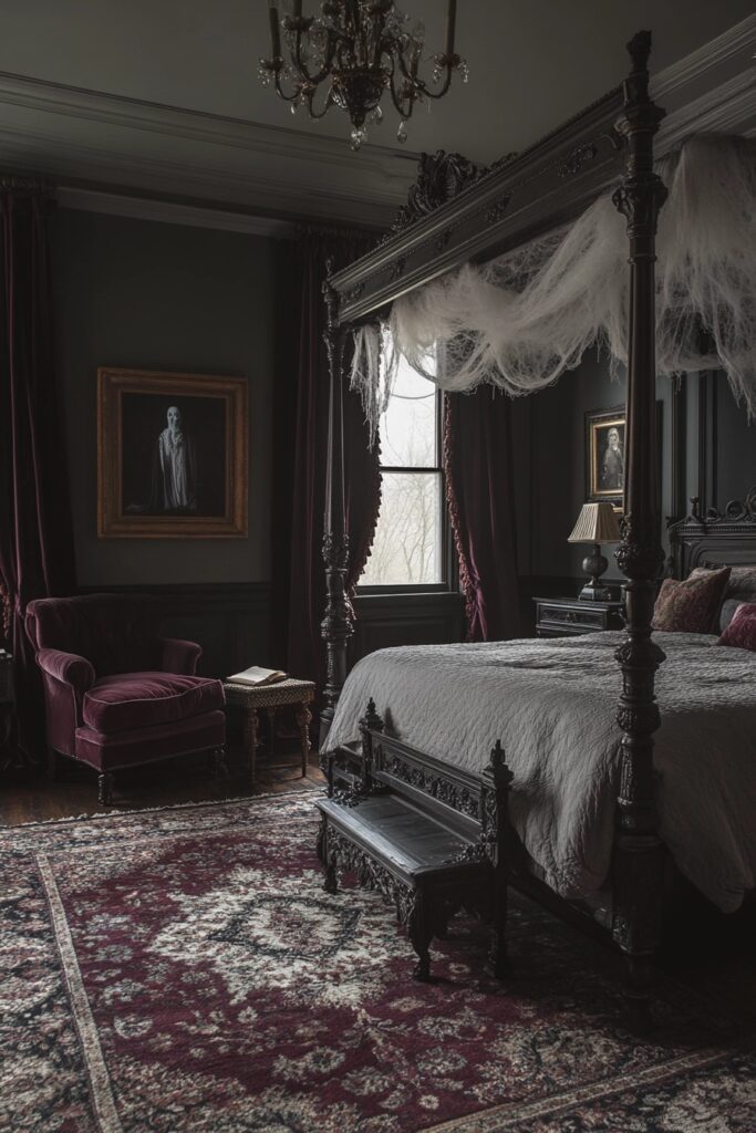 29 Halloween Decor Bedroom Ideas to Add Spooky Vibes to Your Sleeping Space 4 Haunted Manor Suite