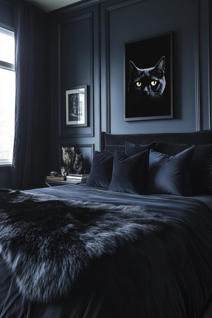 29 Halloween Decor Bedroom Ideas to Add Spooky Vibes to Your Sleeping Space 5 Midnight Cat Retreat