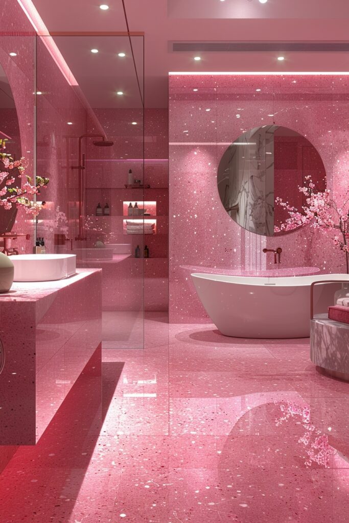 29 Pink Bathroom Decor Ideas for a Fun and Feminine Touch 16 Monochrome Pink Boldness