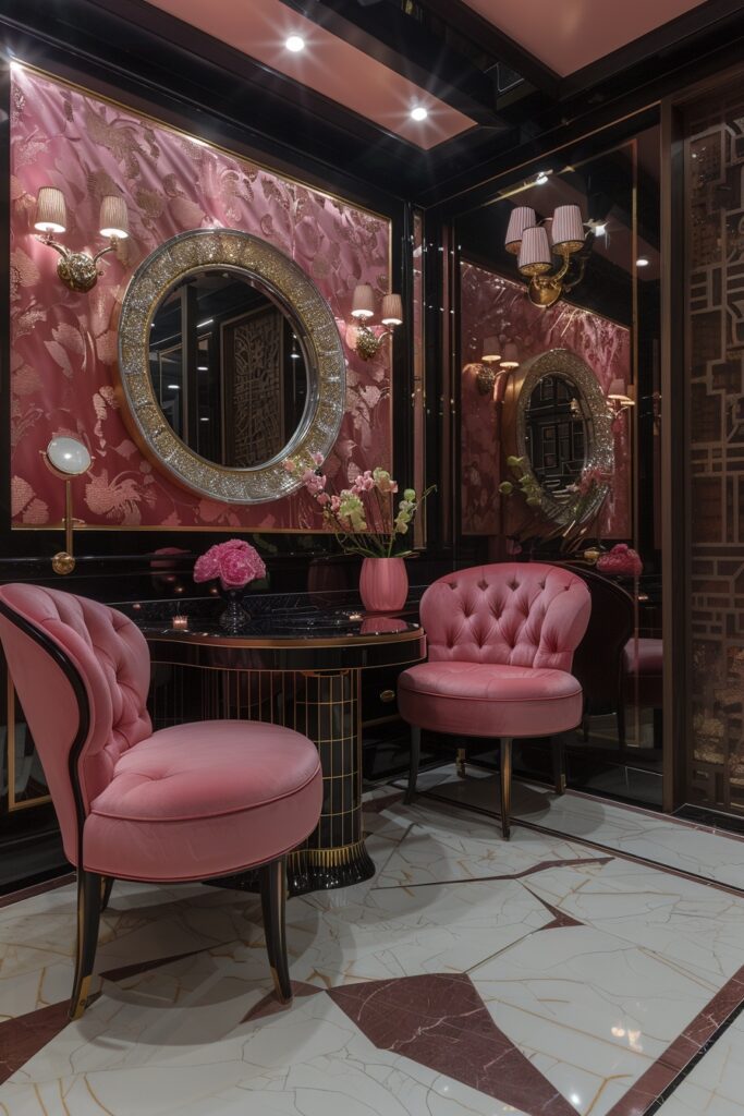 29 Pink Bathroom Decor Ideas for a Fun and Feminine Touch 8 Pink Art Deco Charm