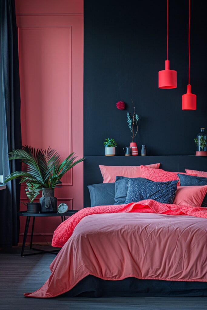 29 Pink and Black Bedroom Ideas for a Modern and Feminine Vibe 13 Pink and Black Color Block Bedroom