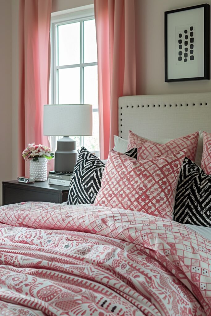 29 Pink and Black Bedroom Ideas for a Modern and Feminine Vibe 6 Pink and Black Geometric Design
