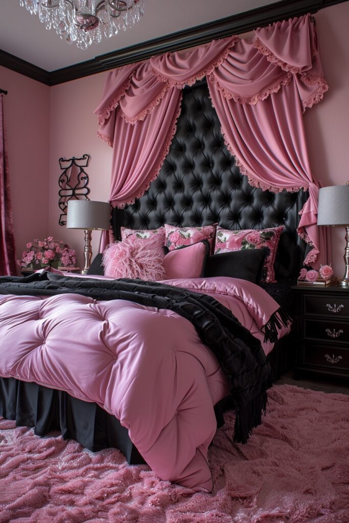 29 Pink and Black Bedroom Ideas for a Modern and Feminine Vibe 15 Pink and Black Glam Bedroom